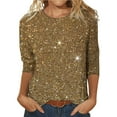 thumbnail image 2 of TANGNADE Women's Sequin T Shirt Design Three Sleeved Round Neck Fashion Top, Red XXL, 2 of 3