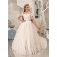 thumbnail image 2 of Drtj Girls Off-Shoulder Lace & Tulle Flower Girl Dress – Elegant Wedding Pageant Gown, A-Line Floor-Length (Ages 2-16), 2 of 5
