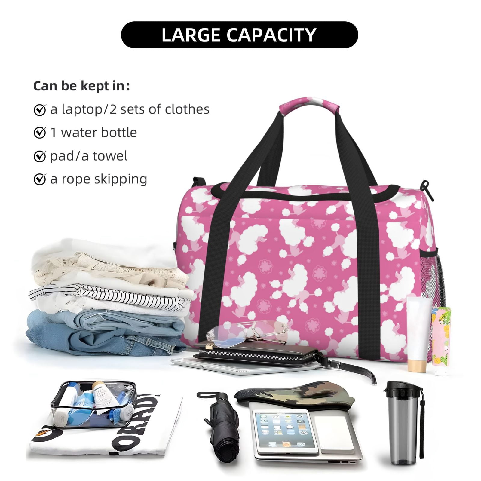 Fuzoiu Cute Poodle Dog Print Travel Duffle Bag,Carry On Tote Bags,Duffel Bag,Sport Gym Bag, Hospital Bag for Labor and Delivery, Overnight Bag,Luggage Bag