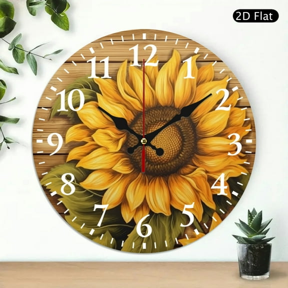 PRATYUS 10 Inch Sunflower Print Wall Clock Silent Battery Operated 10x10in
