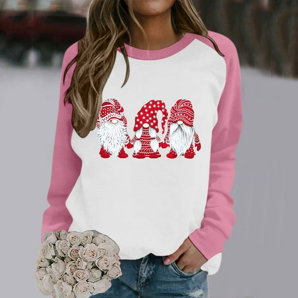 WILLBEST hoodie women Fashion Pullover Sweater Tops For Womens Merry Christmas Print O Neck Sweatshirt Round Neck Fit Pullover Tops Casual Long Sleeve Workout Shirts Loose Blouse palestine hoodies