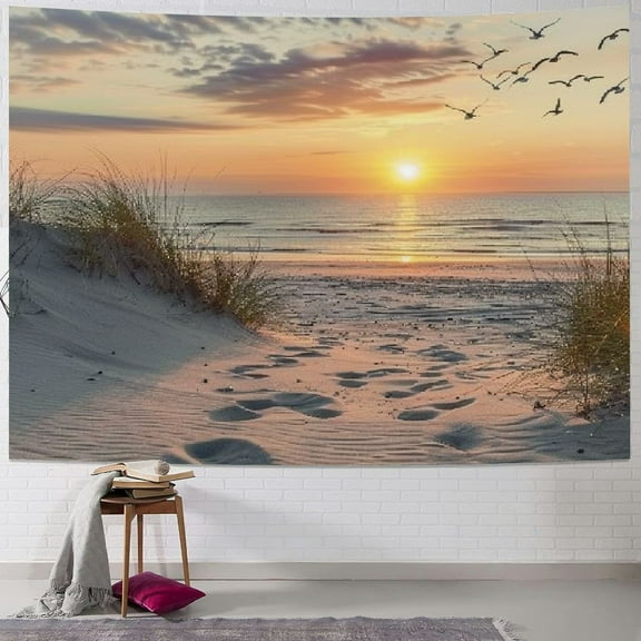 PRATYUS Ocean Beach Tapestry Wall Hanging, Sunset Seabird and Beach with Grass Wall Hanging Tapestry Tapestry for Bedroom Living Room Dorm Decoration Wall Decor Painting
