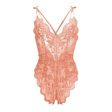 Sexy Lingerie for Women  Hollow Out Backless Floral Lace Bodysuit  One Piece Lingerie Deep V Teddy Babydoll