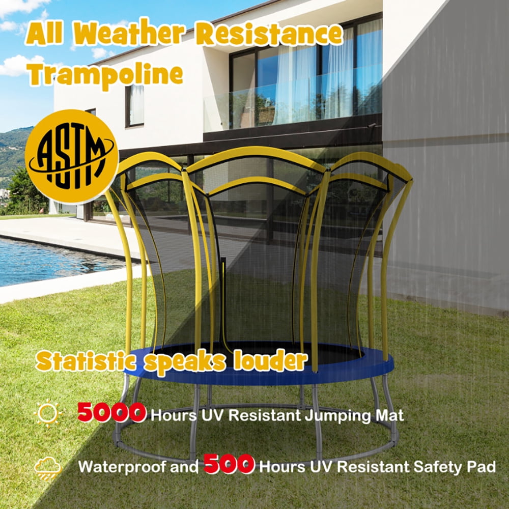 GVN Trampoline, Outdoor Recreational Trampolines,10 Feet Unique Flower Shape Trampoline with Galvanized Steel Frame-Yellow