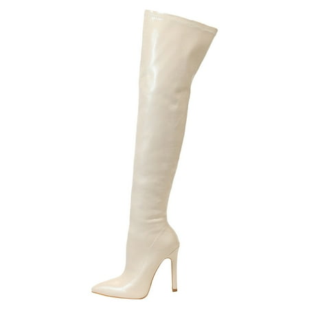 DVKOVI Plus Size Cowgirl Boots Women s Over-The-Knee Boots Ladies Shoes Fashion Stiletto Boots Stretch Knee High Stiletto Women Boots Tall Boots High Heel Boots Beige 41