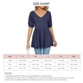 thumbnail image 7 of Women Summer Loose Top Mid Length Puff Sleeve V Neck Ruffle Hem Blouse for Female Navy Blue S, 7 of 7