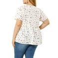 thumbnail image 3 of Unique Bargains Juniors' Plus Size V Neck Ruffle Hem Cinched Waist Floral Peplum Top 1X White, 3 of 7