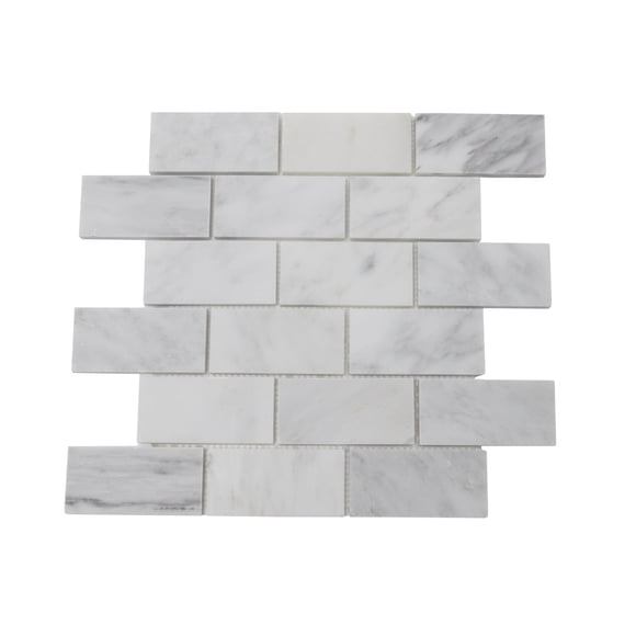 FixtureDisplays® 13.97 x 12.2" Carrara White 3.9x1.95 Brick Marble Stone Tiles 15976