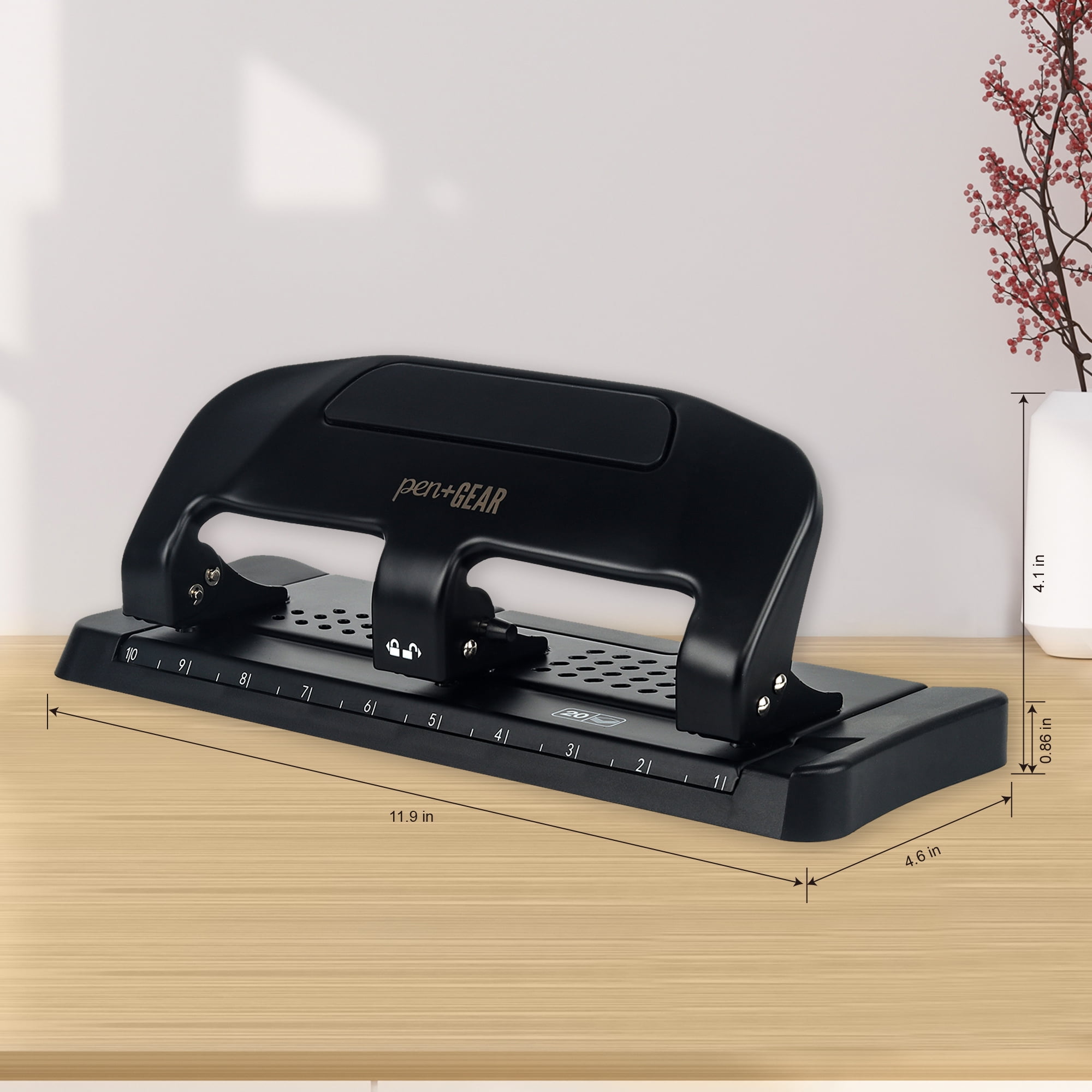 Pen + Gear 3 Hole Punch, 20-Sheet Capacity, for Classroom, Office, White+Black