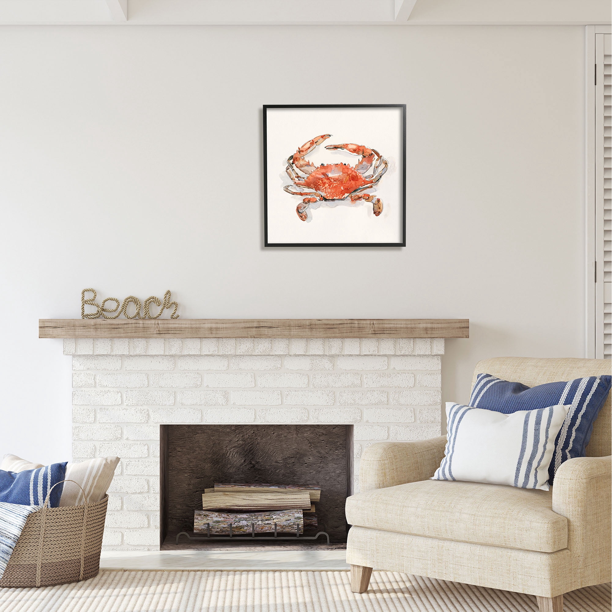 Stupell Industries Nautical Red Crab Animals & Insects Painting Black Framed Art Print Wall Art, 24 x 24