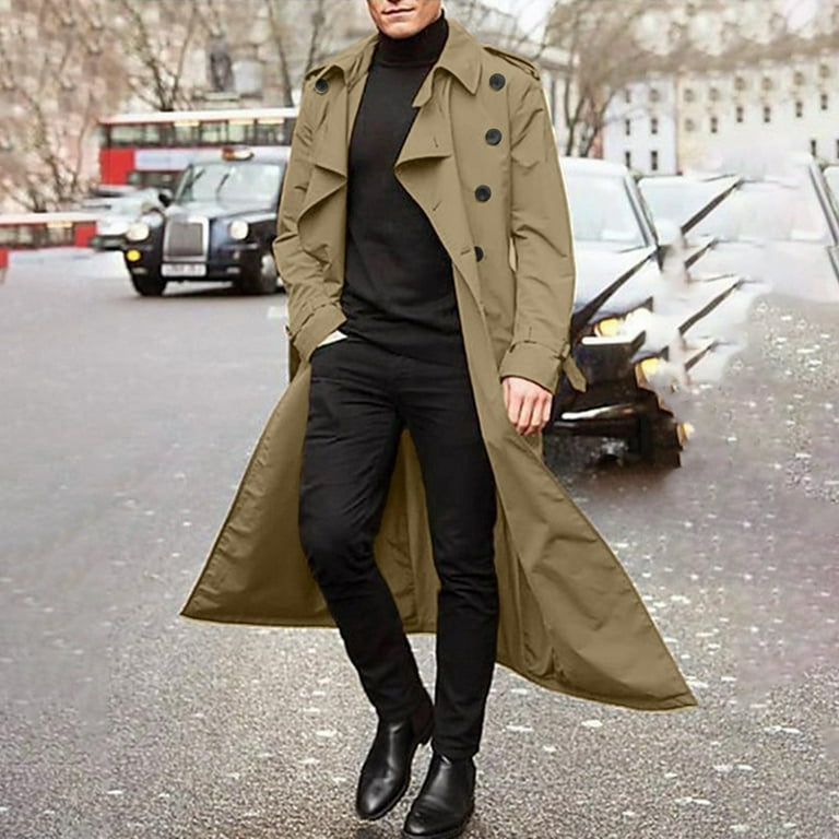 HaHaHappy Men's Trench Coat Casual Oversized Double Breasted