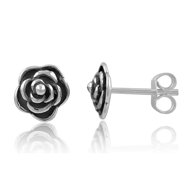 SilverCloseOut Sterling Silver Aretes de Flores Rosas Florecientes para Adolescentes Flor