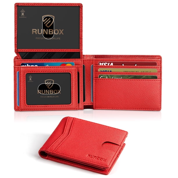 Cartera RUNBOX RFID de piel para hombre y mujer con 2 ventanas de identificación