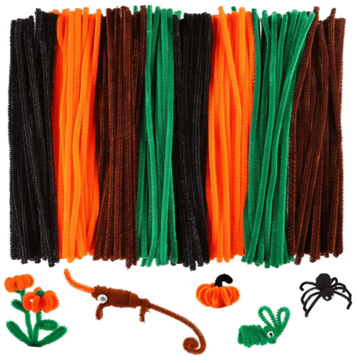 Assorted 5 Colors Cooraby Halloween Pipe Cleaners Craft Chenille Stems Colorful Pipe Cleaners Set for Halloween Supplies Orange 300 Pieces 