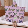 thumbnail image 5 of Purple Butterfly Colorful Wing Pattern Hooded Bath Towel，50"x30" for Ages 3 To 12 Kids, Quick Dry Lightweight Soft Microfiber Hood Beach Towel Cover Up for Kids, 5 of 7