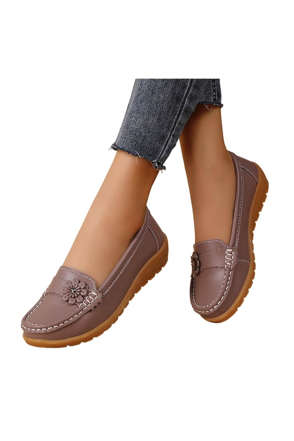 Womens Flower Wedge Low Heel Slip on Loafers Walking Shoes Comfortable Soft Leather Beach Dress Work Shoes