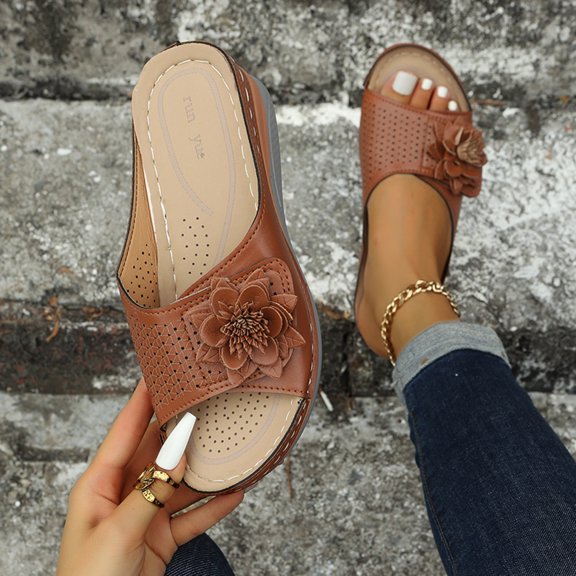 Vedolay Women Shoes Sandals for Women Summer Wedge Platform Sandals Closed Toe Braided Buckle Sandals,Brown 8