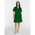 thumbnail image 3 of Time and Tru Women's Pleated Waist Fit and Flare Mini Shirt Dress, Sizes XS-XXXL, 3 of 6
