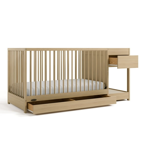 Graco Teddi 5-in-1 Convertible Baby Crib and Changer with Drawer, Driftwood