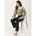 thumbnail image 3 of DressBerry Women's Printed Viscose Rayon Square Neck Ruffled Border Cropped Blouse Long Balloon Sleeves Casual&nbsp;Summer Wear Above Waist Length Regular Short Top, 3 of 7