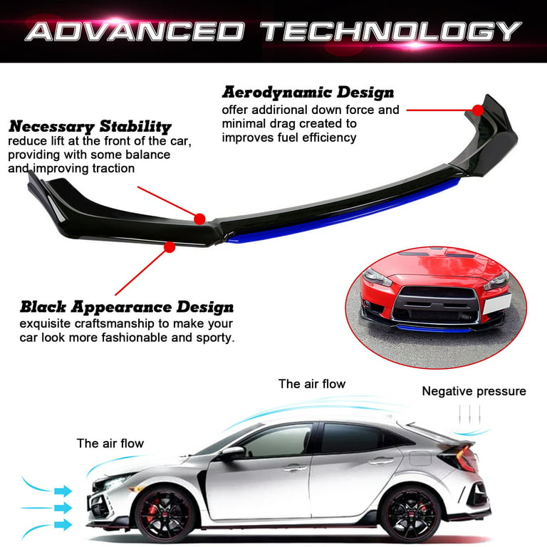Xotic Tech 4pcs Car Rear Lower Bumper Wing Lip Diffuser Splitter Spoiler  Shark Fins Universal Fit(Matte Black)