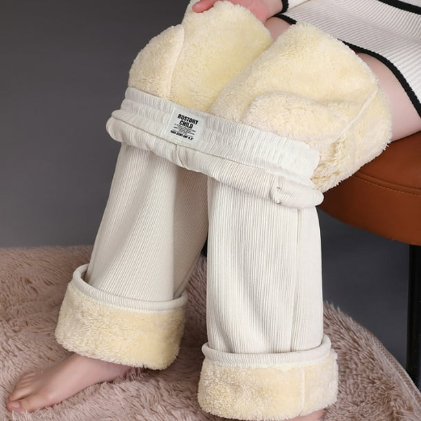 Pantalones anchos de mujer Pantalones cálidos con forro polar fresco y dulce de invierno Pantalones casuales rectos de lana de cordero para mujer