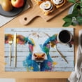thumbnail image 2 of Country Cow Placemats Set of 12 Colorful Abstract Animals Wooden Grain Place Mats Indoor Wipeable Table Mats Washable Cloth Dining Table Placemats for Kitchen Holiday Party Home Decor 13x19 Inch, 2 of 9