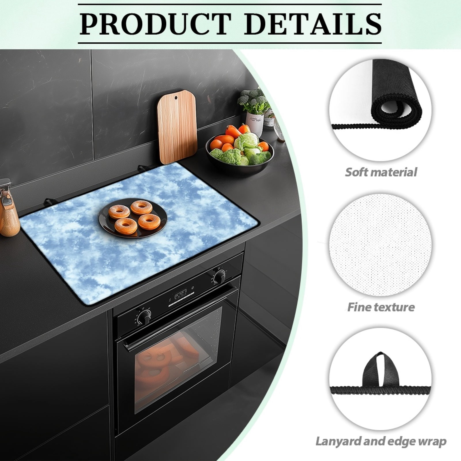 Renewold Stove Cover for Cooktop, Electric Stovetop Protector Cover Non-skid Induction Electric Stove Burner Cover Multipurpose Mat Easy to Clean, Blue Tie-dye