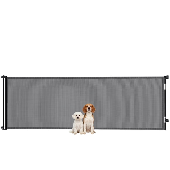 PawHut Retractable Dog Gate, Extends to 122" Wide, Mesh Pet Gate