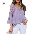 thumbnail image 2 of Sonducket Camisa de mujer con cuello en V Camisa de encaje Blusa en V Color sólido Botón de manga larga Top Prendas para la parte del cuerpo Violeta M, 2 of 6
