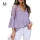 thumbnail image 3 of Qarigey Camisa de mujer Blusa de encaje con cuello en V Camisa de color sólido V Botón de manga larga Top Prendas para la parte del cuerpo Violeta M, 3 of 6