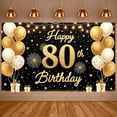 thumbnail image 3 of Golden Happy 80th Banner Glittery 80th Celebration Backdrop Balloons Fireworks Luxury Birthday Background for 80th Birthday Party Milestone Event Indoor Decoration, 3 of 4