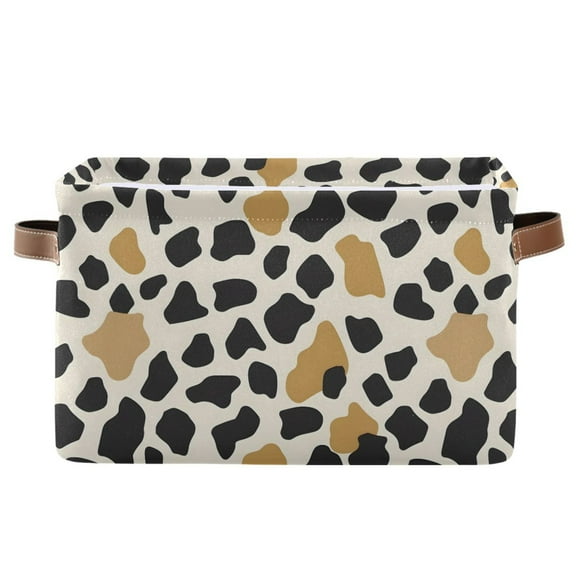 Gold and Black Cow Print Storage Bins with Handle Fabric Organizer Basket Foldable Box 1 Pack 14.2x10.2x8.3