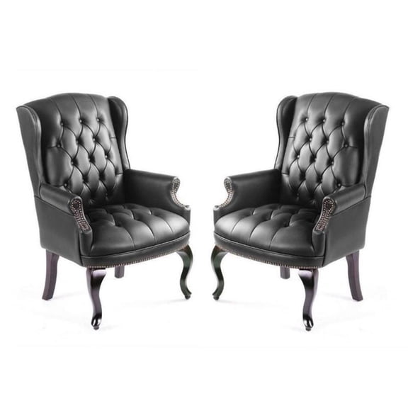 Home Square 2 Piece Guest Office Leather Accent Chair Set in Black