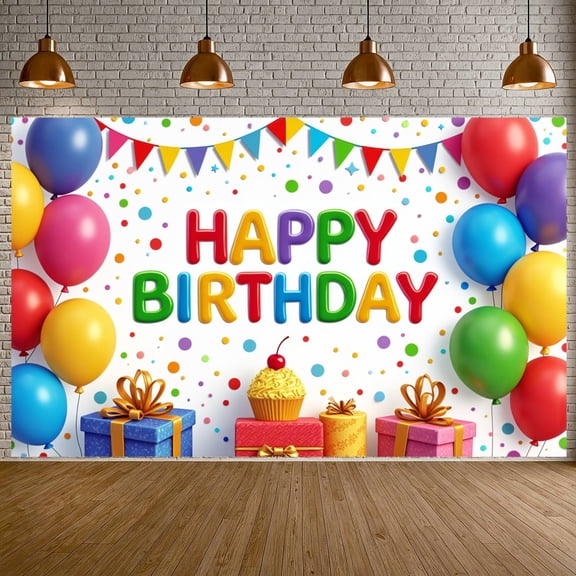 Gold Balloon Happy Birthday Banner Decorative Design Crown Style for Birthday Party Celebration Indoor Decoration Event