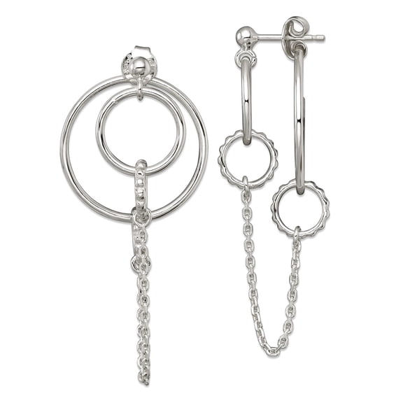 925 Sterling Silver Polished and Textured Multi Circle Post Long Drop Dangle Earrings 44.6x20.9mm Wide Dangle Earring fo
