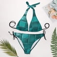 thumbnail image 4 of Blue Green Square Ceramic Pattern Sexy Bikini Chic Swimsuit Summer Vacation Honeymoon Triangle Bathing Suit Tie String Thong, 4 of 5