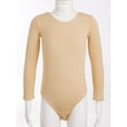 thumbnail image 4 of iiniim Girls Fleece Long Sleeve Nude Leotard for Gymnastics Ballet Dance Bodysuits Unitard Dancewear Nude Round Neck 3-4, 4 of 7