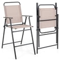 thumbnail image 1 of Costway 2PCS Patio Folding Bar-height Chairs with Armrests Quick-drying Seat Beige Backyard, 1 of 9