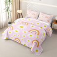 thumbnail image 3 of Erosebridal Daisy Flower Floral Twin Quilt Set for Girls, Boho Pink Rainbow Print Twin Coverlet Set, 2-Piece, 3 of 7