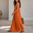 thumbnail image 5 of LEAVINGSUO Summer Dresses For Women Round Neck Thin Spaghetti Straps Sleeveless Skirt Solid Loose Casual Maxi Dress Orange XL, 5 of 5