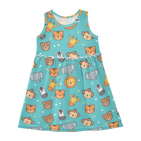 Dress Wolf Pale Yellow Star Sleeveless Dress for Hem A-Line Casual Sundress