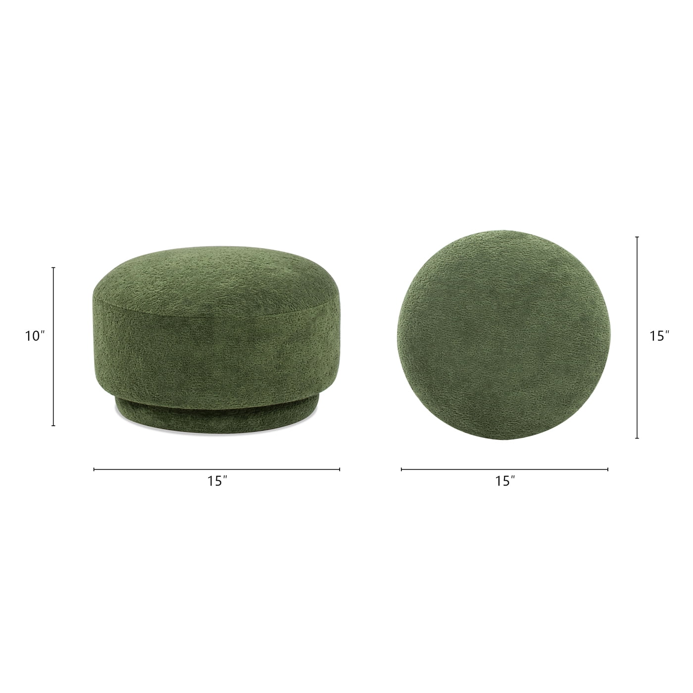 Jennifer Taylor Home Fuji 15" Mushroom Footstool Ottoman, Moss Green Fleeced Teddy