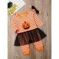 thumbnail image 4 of Bagilaanoe Newborn Baby Boys Halloween Jumpsuit Pumpkin Striped Long Sleeve Bodysuit + Beanie 3M 6M 9M 12M 18M Infant Fall One Piece Romper, 4 of 9