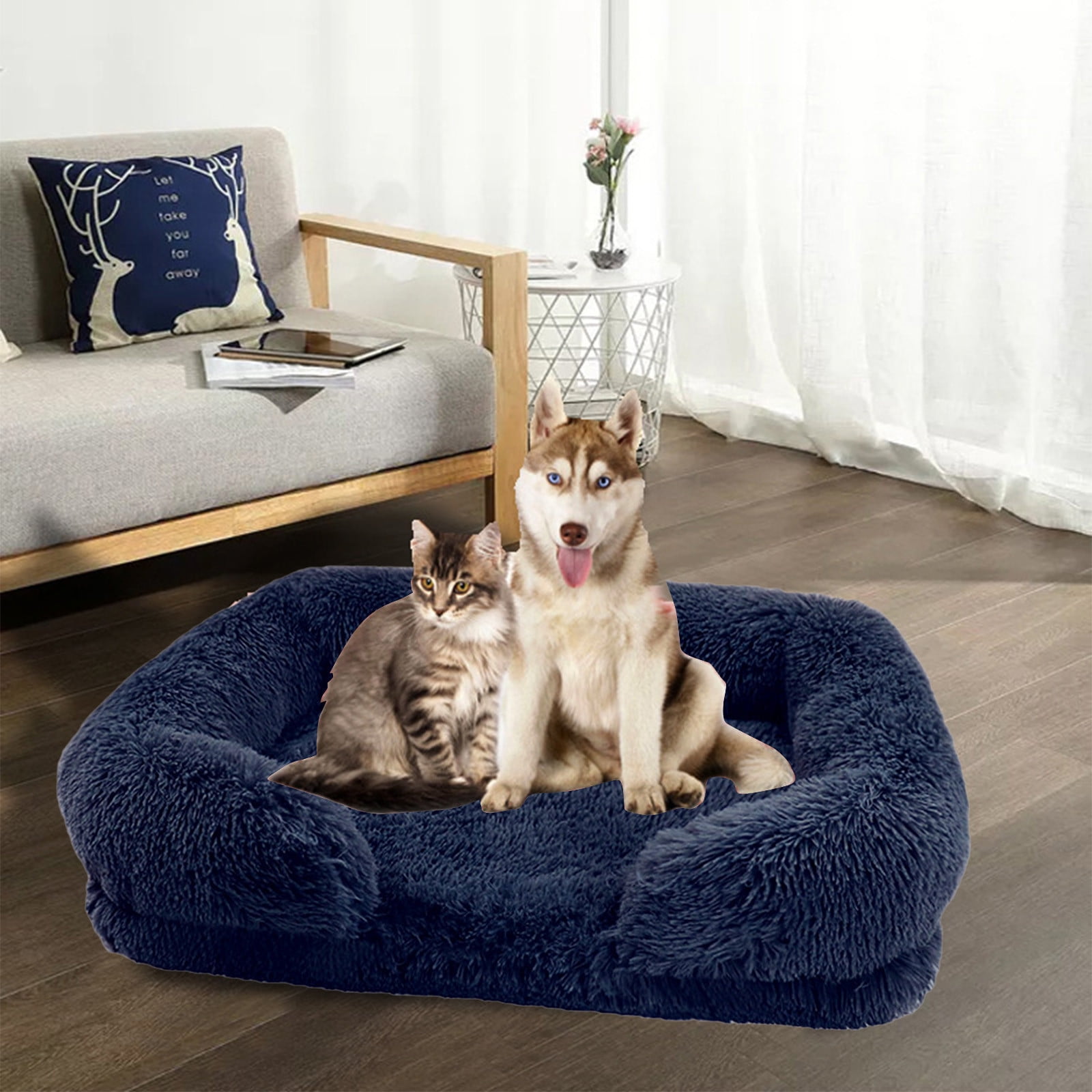 Calming Dog Cats Bed Cuddler Warming Cozy Soft Bed Fluffys Faux Furs Plush Cushion Bed for Small Medium Dogs and Cats