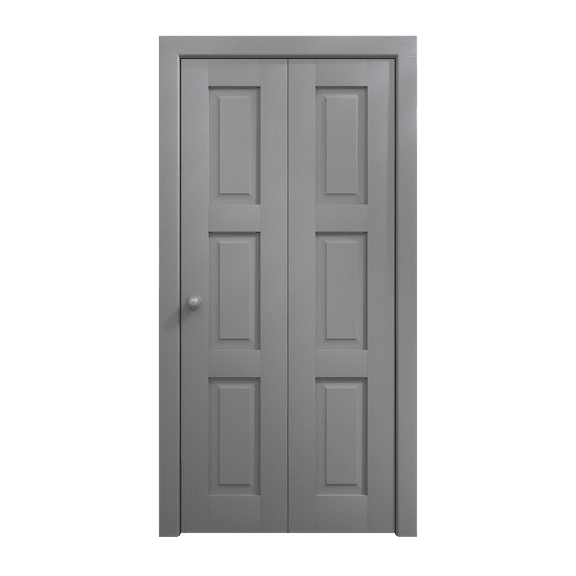 Sliding Closet Bi-fold Doors 36 x 80 inches | Ego 5010 Painted Grey Oak | Sturdy Tracks Moldings Trims Hardware Set | Wood Solid Bedroom Wardrobe Doors