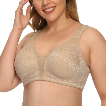 Exerin Women s Plus Size Comfort Full Coverage Double Support Unpadded Wirefree Minimizer Bra (44B  Toffee)