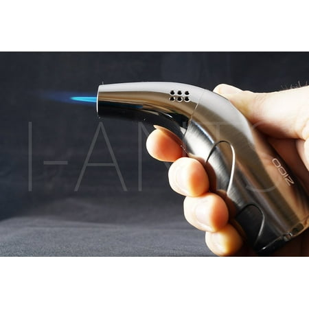 - T-38 (ORIGINAL) Ergo Refillable Butane Adjustable Torch Flame Lighter Chrome, Ergo Grip By Zico
