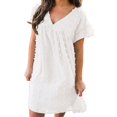 thumbnail image 1 of Felwors Robe Manches Courtes Mini Aguichant Taille Décontractée Robe Col Haut Fluide Robe Femme, 1 of 9