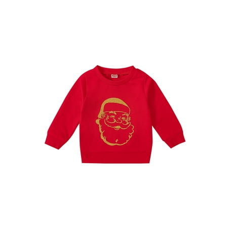 

Bebiullo Infant Baby Girls Boys Christmas Sweatshirts Santa Claus Print T-Shirts Long Sleeve Pullover Shirt Tops Red